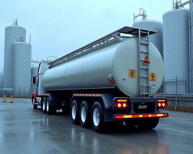 Hazmat compliant tanker truck at chemical distribution facility California