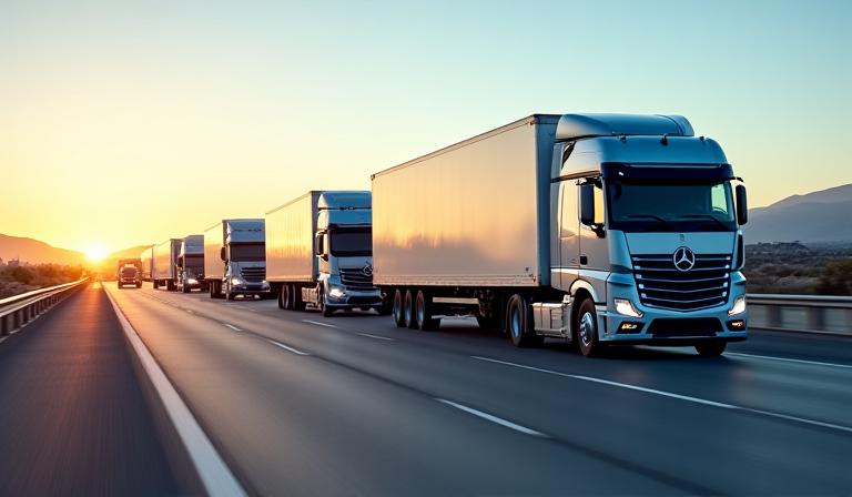 AAT Supply Chain Solutions truck fleet on Southern California highway